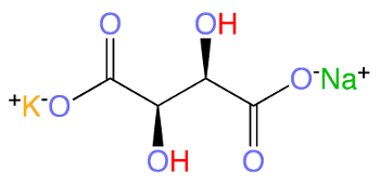 Structural diagram of L-Rochelle salt, Potassium sodium tartrate tetrahydrate, KNaC4H4O6.